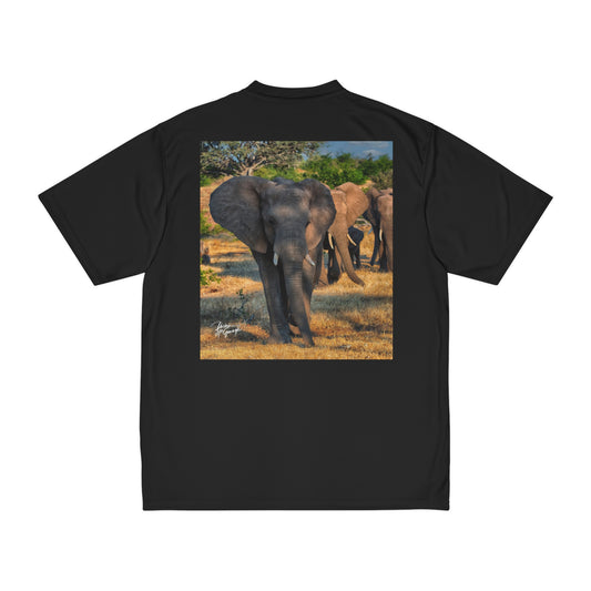 Men's Performance T-Shirt with Fine Art Image of Elephant Family Walking by Enjoy Nature