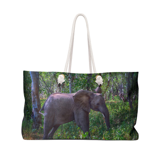 Weekender Tote Bag: Elephant Baby in the Forest by Enjoy Nature