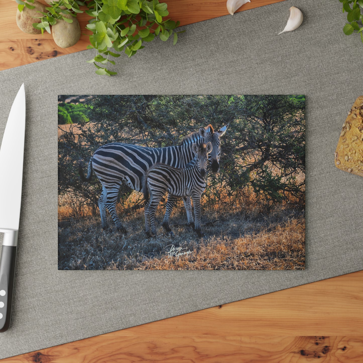 Enjoy Nature Glass Charcuterie Cutting Board with Zebra Stripes Design