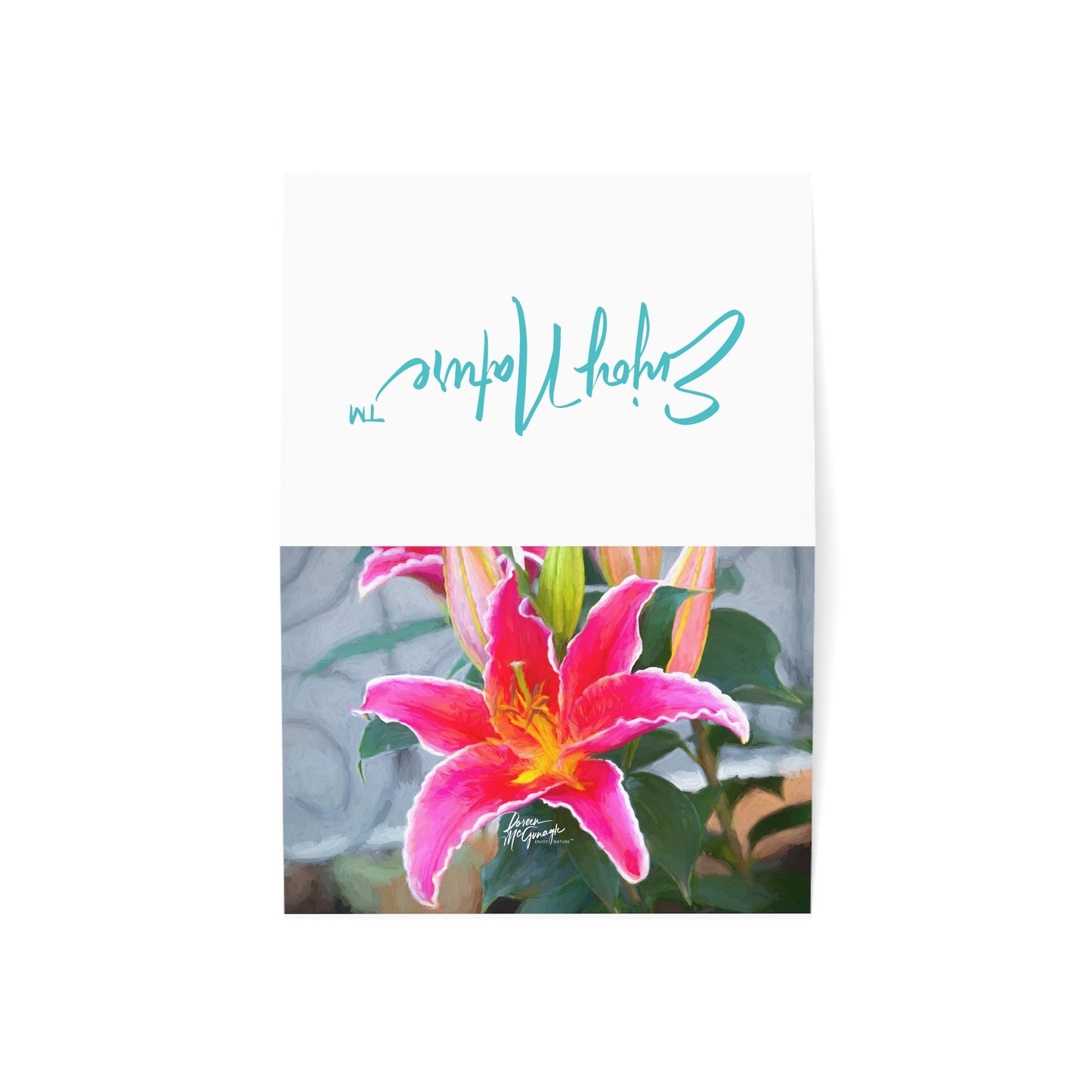 5x7 Note Card Box of 10: Bold Pink Lily