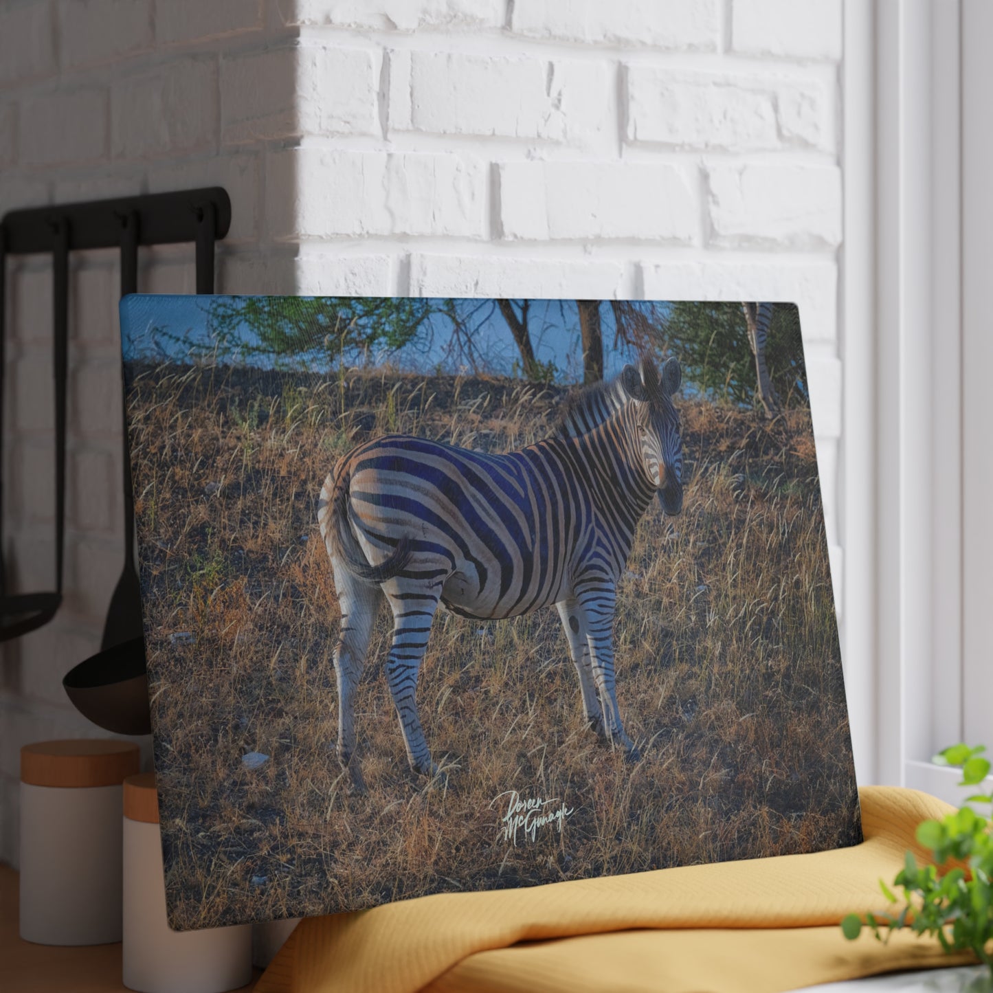 Enjoy Nature Glass Charcuterie Cutting Board with Baby Zebra Design