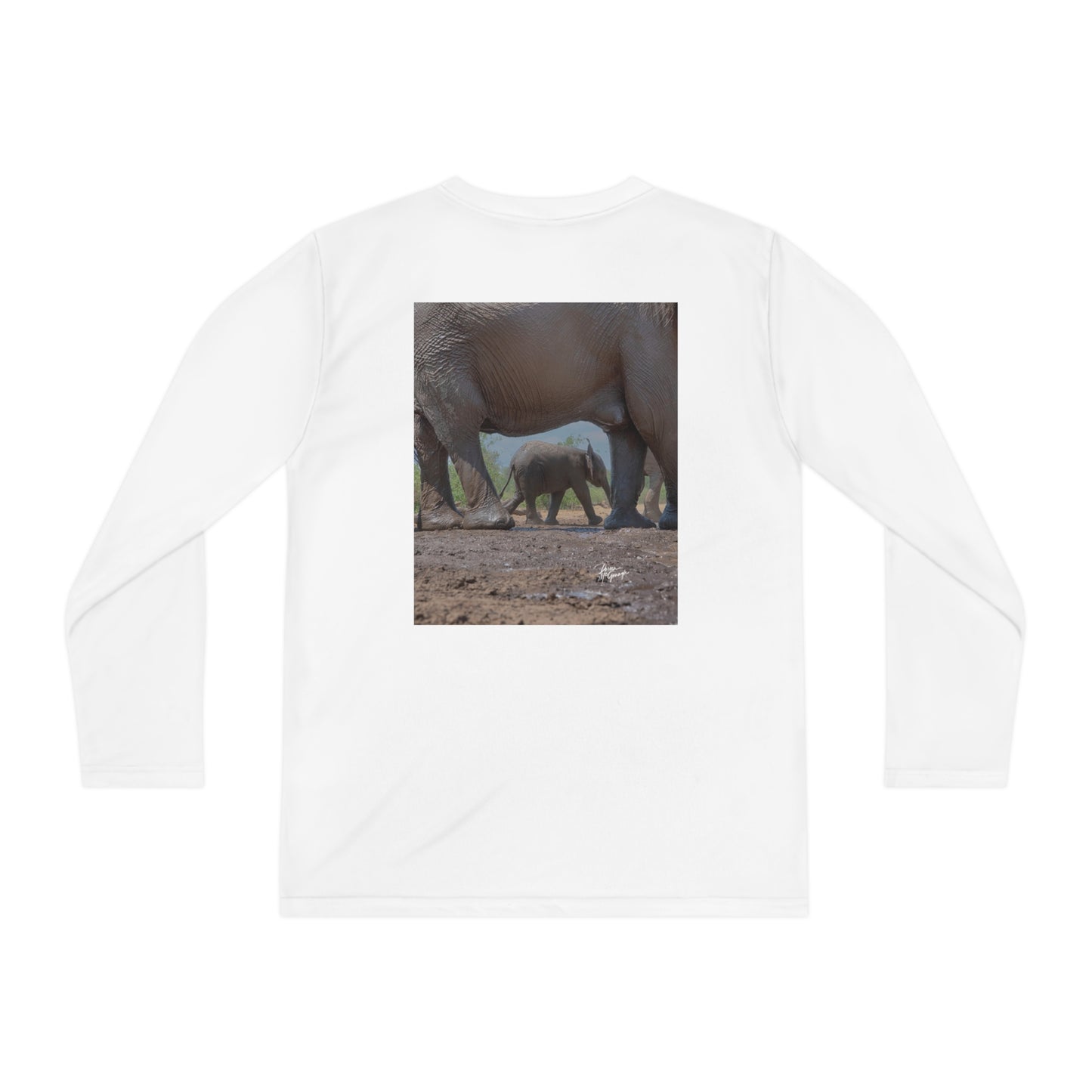 Youth Competitor Long Sleeve Tee with Elephant Baby Under Mom’s Watchful Eye by Enjoy Nature