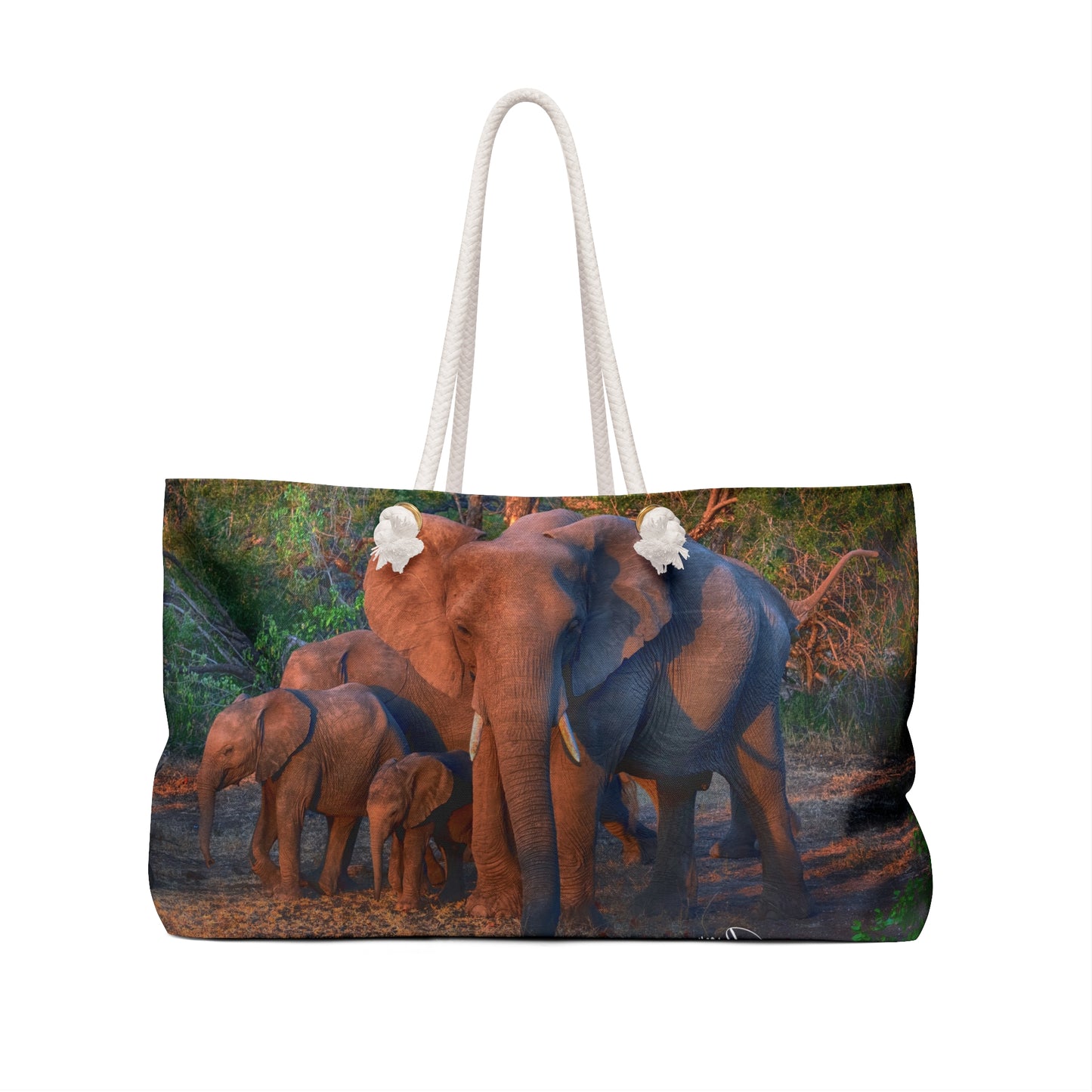 Weekender Tote Bag: Elephant Family in the Forest by Enjoy Nature