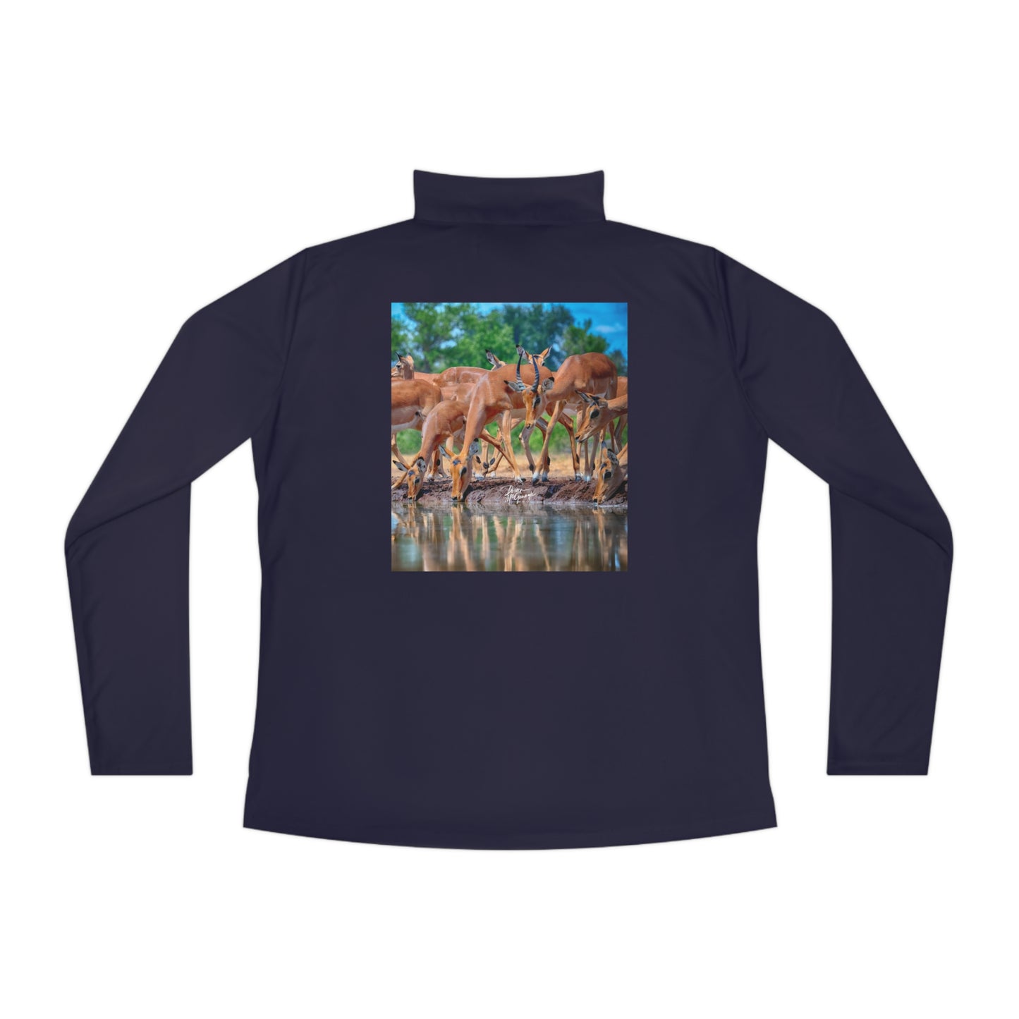 Ladies Quarter-Zip Pullover with Fine Art Image of African Antelope by Enjoy Nature