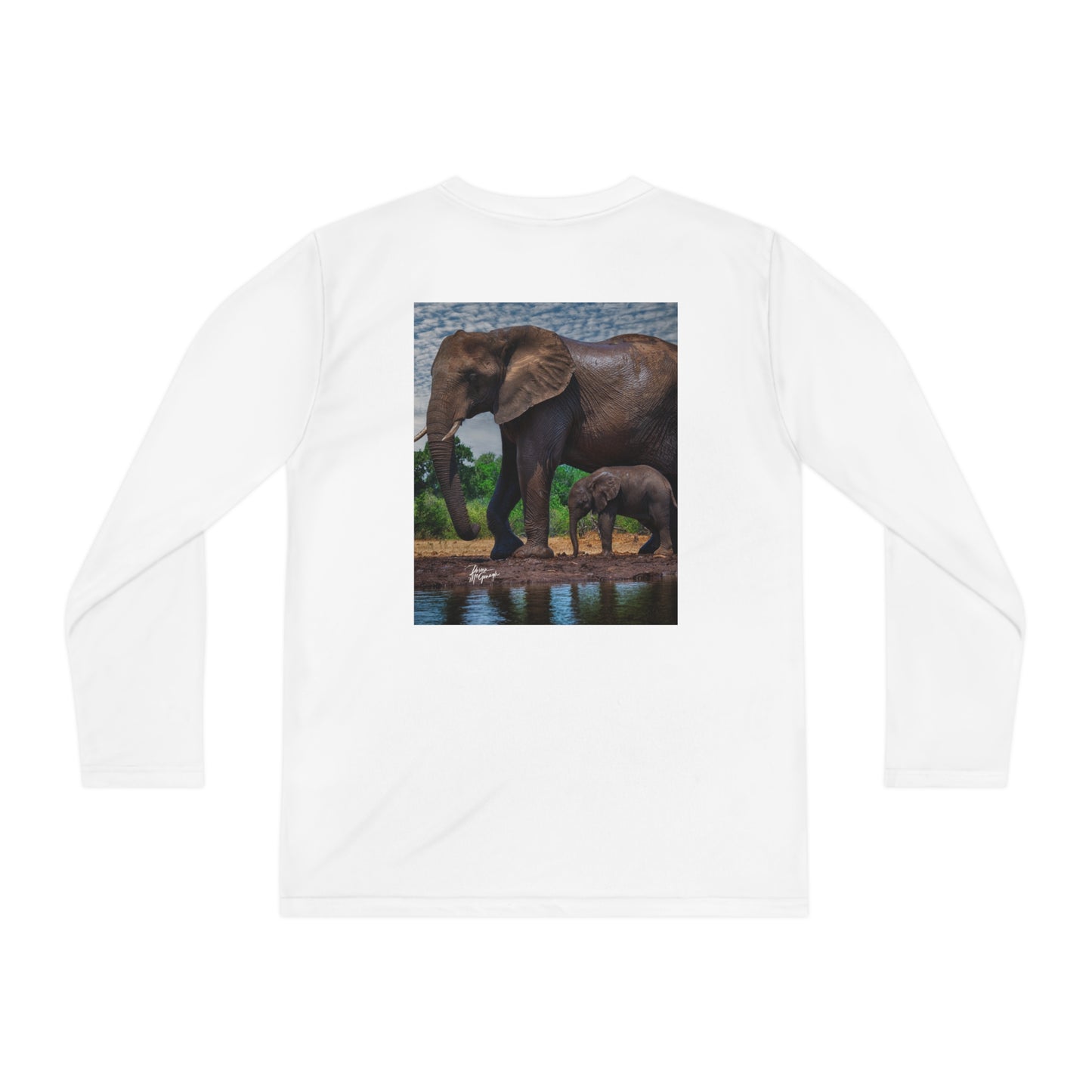 Youth Competitor Long Sleeve Tee with Elephant Baby with Mom at Watering Hole by Enjoy Nature