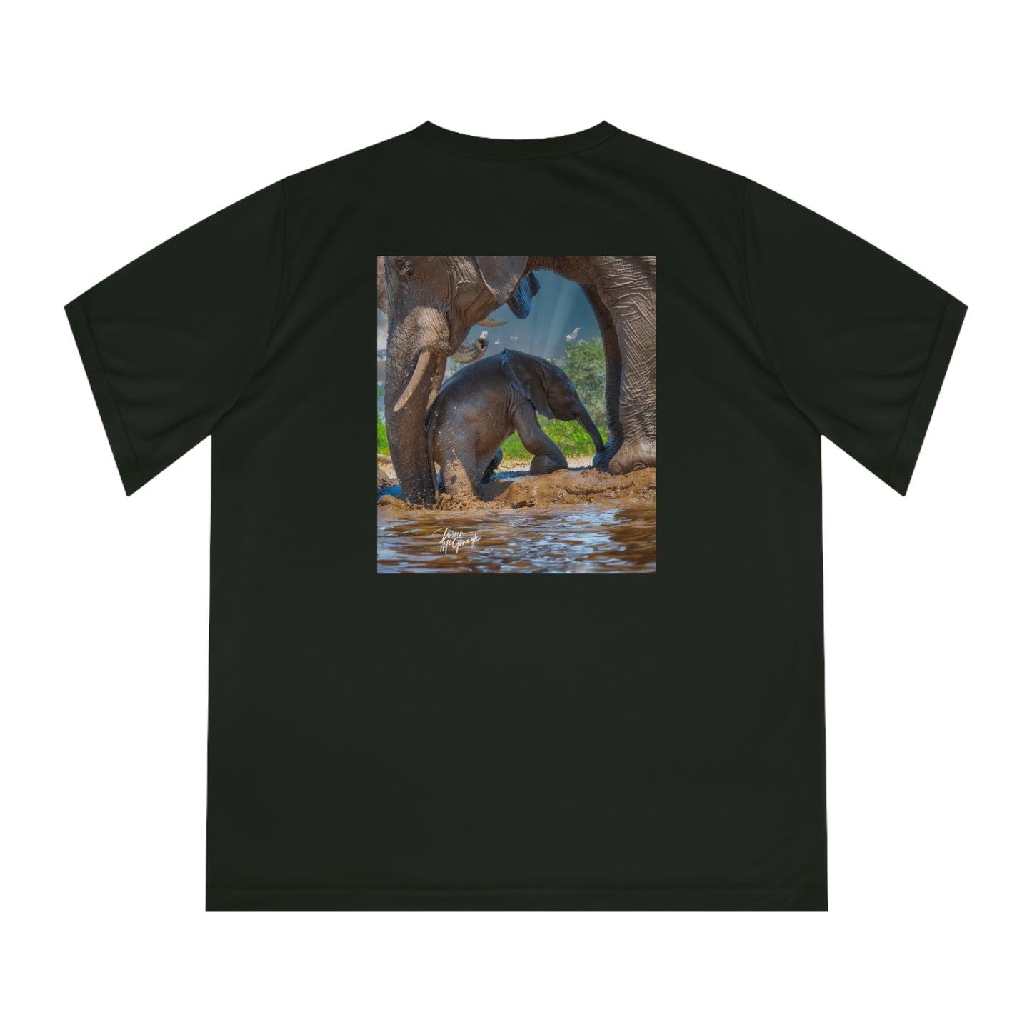 Women's Performance V-Neck T-Shirt - Elephant Baby with Mom's Gentle Touch by Enjoy Nature