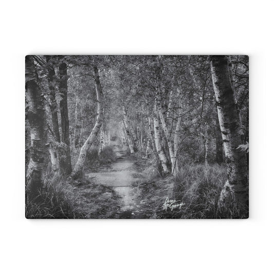 Glass cutting board designs, cheese & charcuterie board, landscape design glass cutting board,cutting board, Maine Silver Birch Forest Path