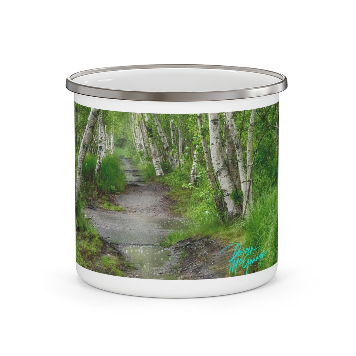 Enamel Camping Mug, Silver Birch Forest