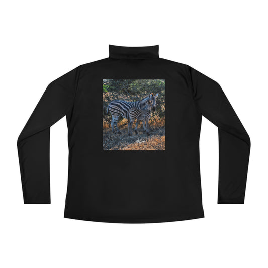 Ladies Quarter-Zip Pullover with Fine Art Image of Zebra Stripes by Enjoy Nature