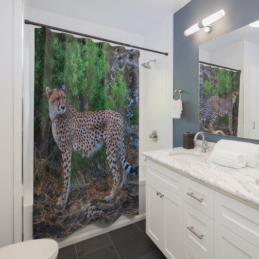 Cheetah Stand Shower Curtain | Elegant & Earthy Wildlife Decor by Enjoy Nature