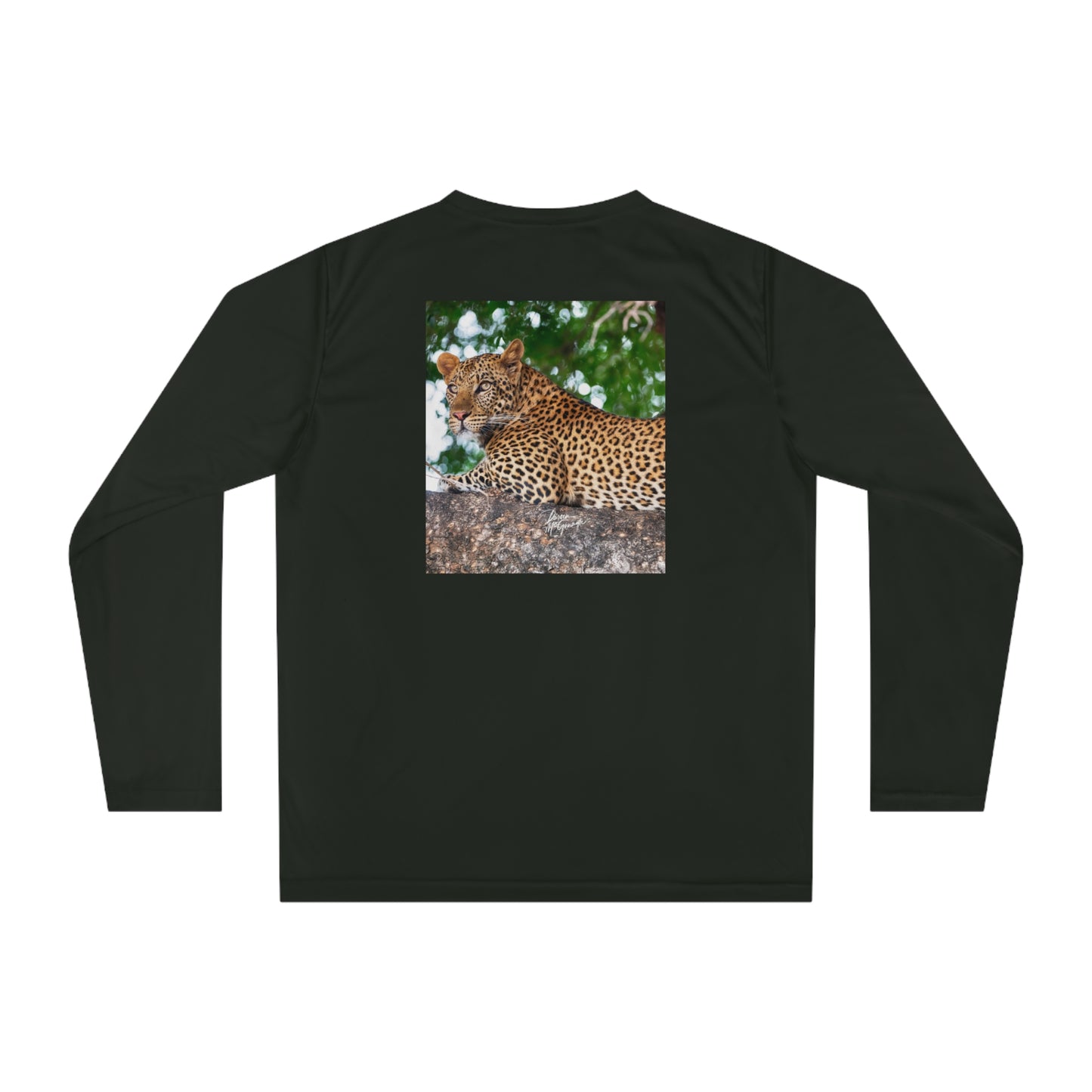 Unisex Long Sleeve Performance Tee - "Leopard in Tree" by Enjoy Nature