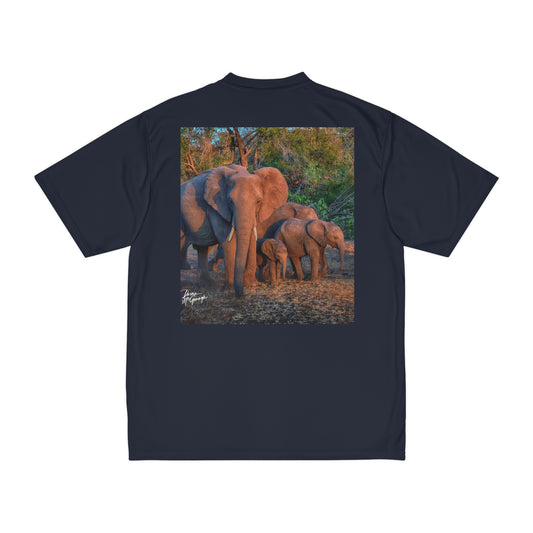 Men's Performance T-Shirt with Fine Art Image of Elephant Family Walking by Enjoy Nature