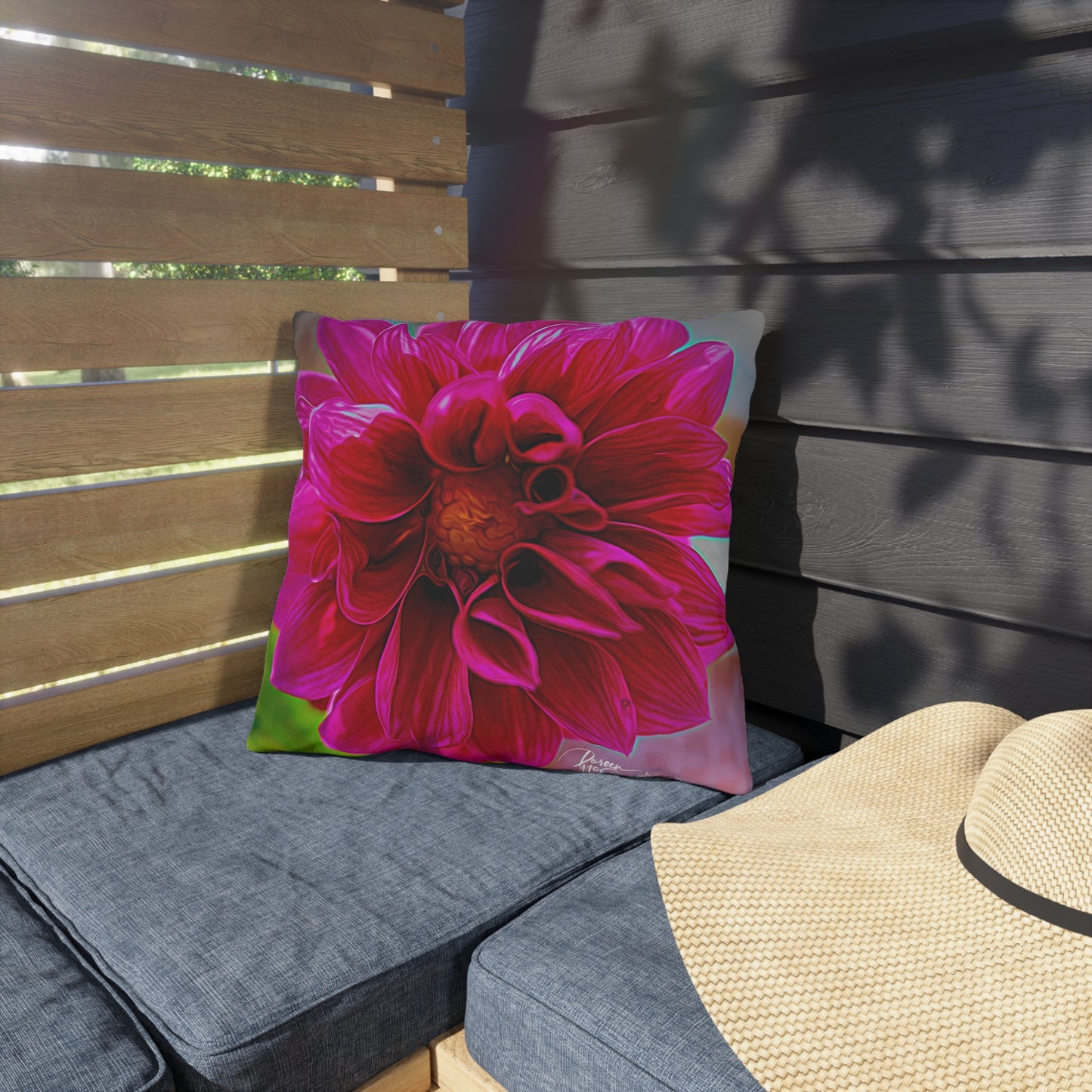 Enjoy Nature Outdoor Pillow with Dahlia Bloom – Artistic, Comfy, and Durable Decorative Accent