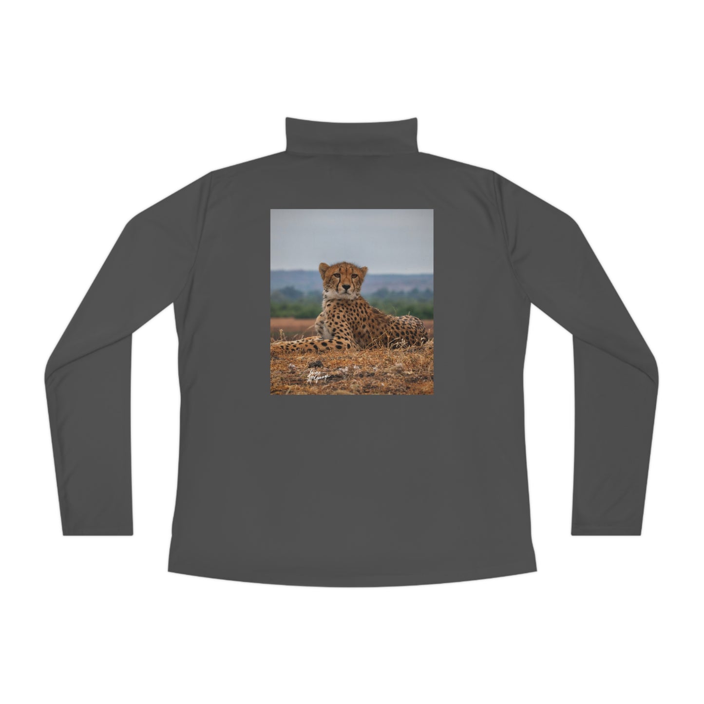 Ladies Quarter-Zip Pullover with Fine Art Image of Cheetah Portrait by Enjoy Nature