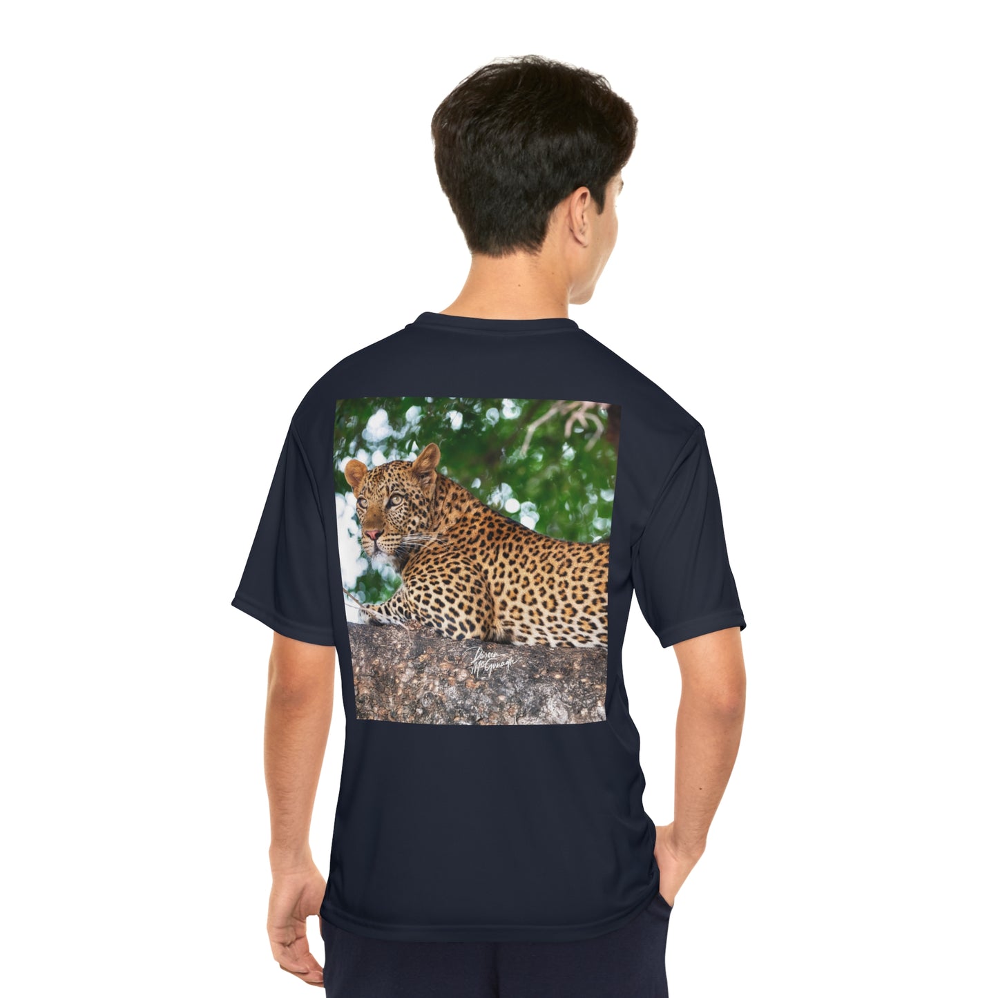 Men's Performance T-Shirt with Fine Art Image of Leopard in Tree by Enjoy Nature