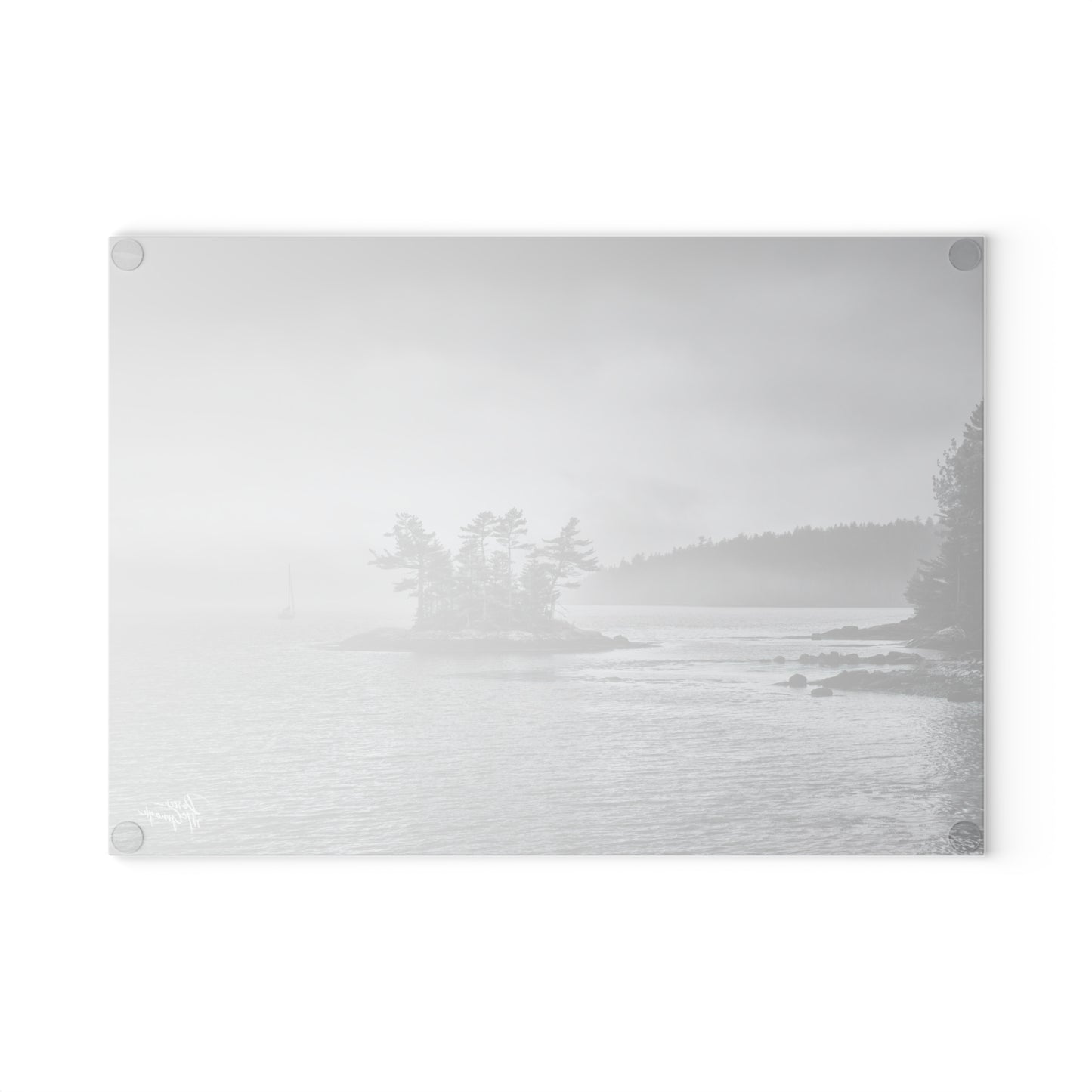 Glass cutting board designs, cheese & charcuterie board, landscape design glass cutting board, cutting board, Maine Misty Morning