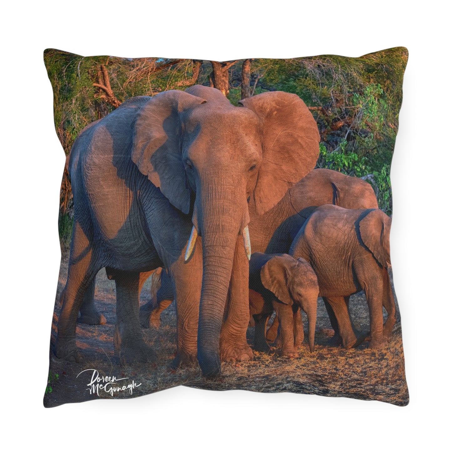 Enjoy Nature Outdoor Pillow with Elephant Family – Artistic, Comfy, and Durable Decorative Accent