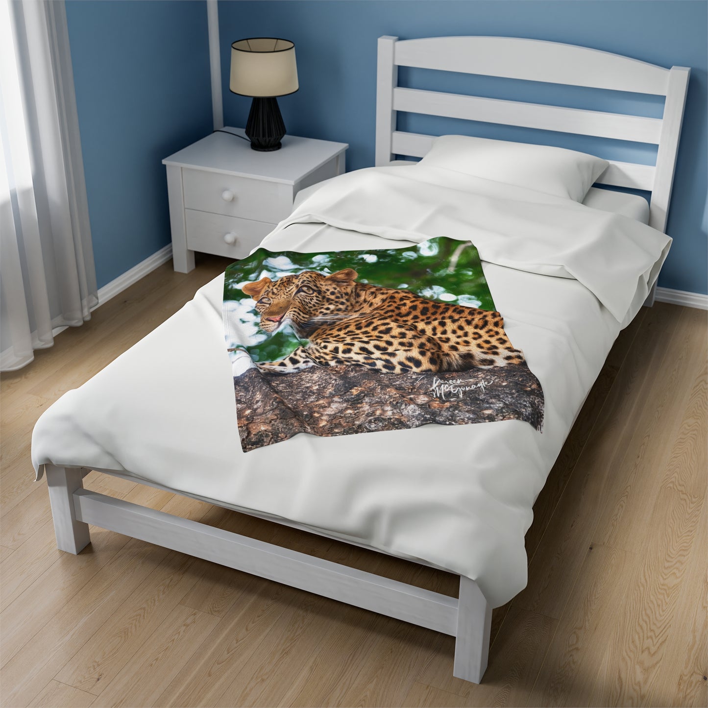 Velveteen Plush Blanket with Leopard in Tree by Enjoy Nature