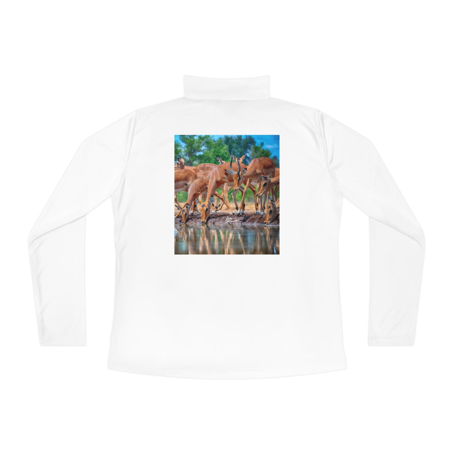 Ladies Quarter-Zip Pullover with Fine Art Image of African Antelope by Enjoy Nature