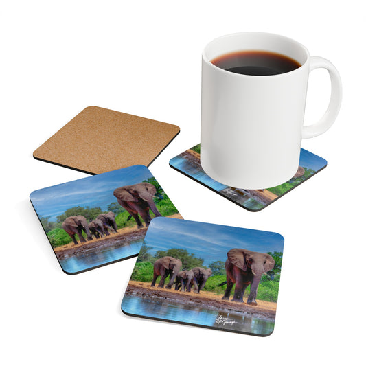 Elephant Family Corkwood Coaster Set (Box of 4)