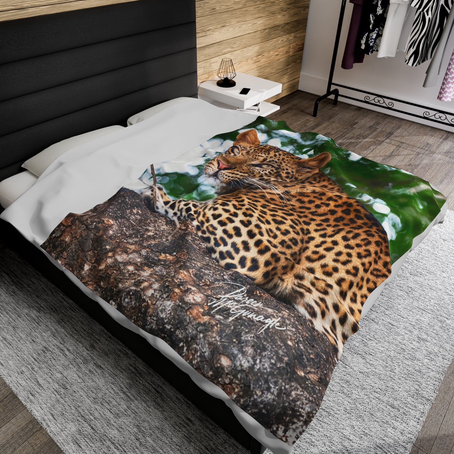 Velveteen Plush Blanket with Leopard in Tree by Enjoy Nature