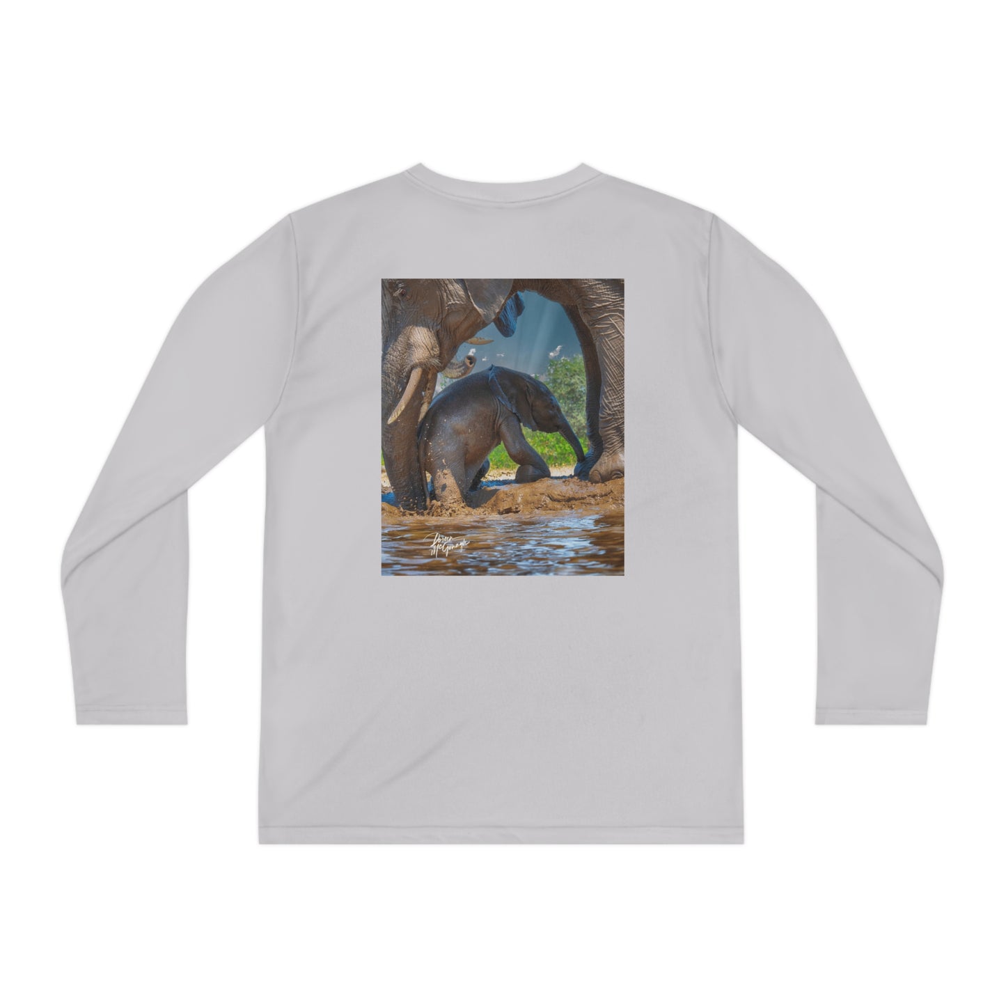 Youth Competitor Long Sleeve Tee with Elephant Baby with Mom's Gentle Touch by Enjoy Nature