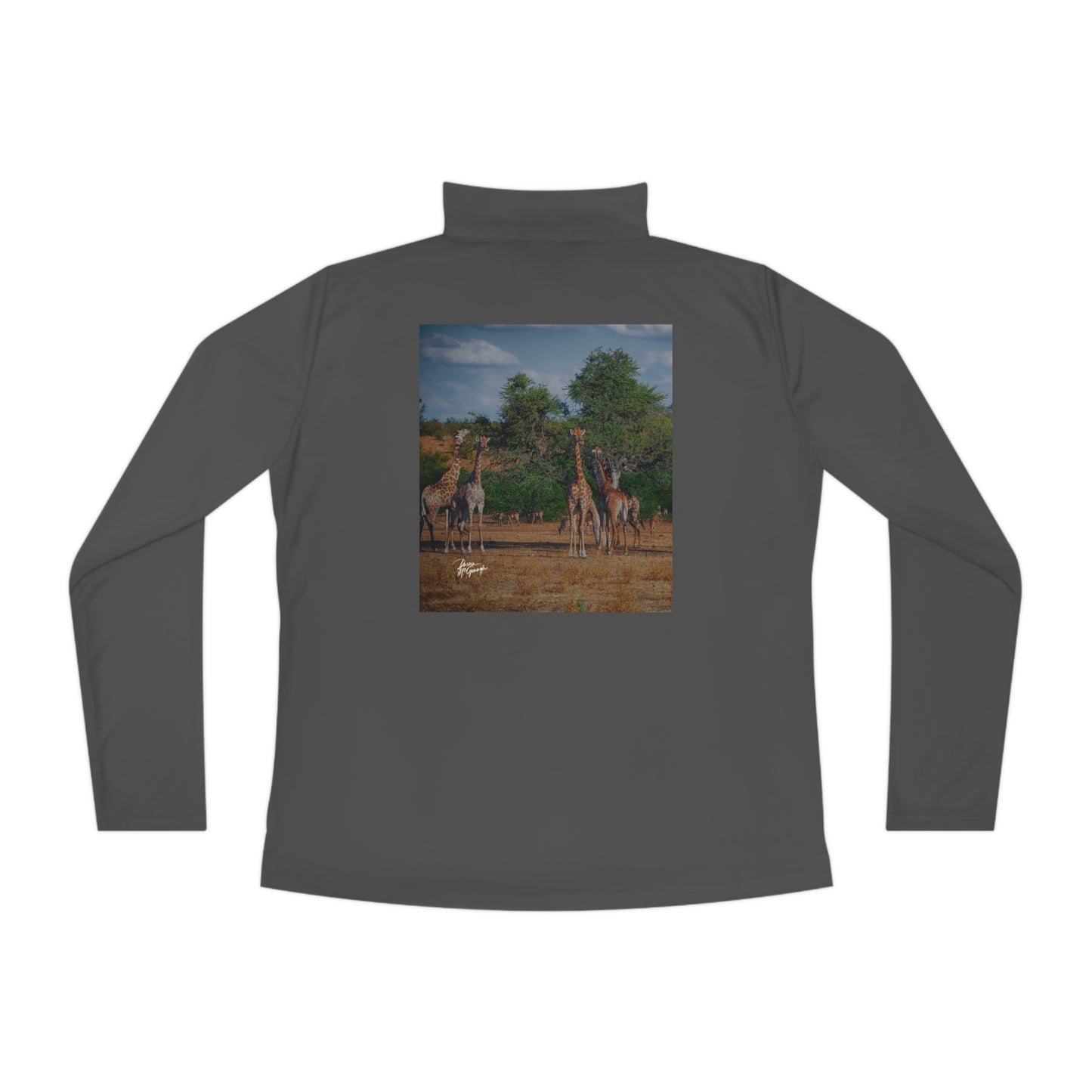 Ladies Quarter-Zip Pullover with Fine Art Image of Giraffe Family by Enjoy Nature