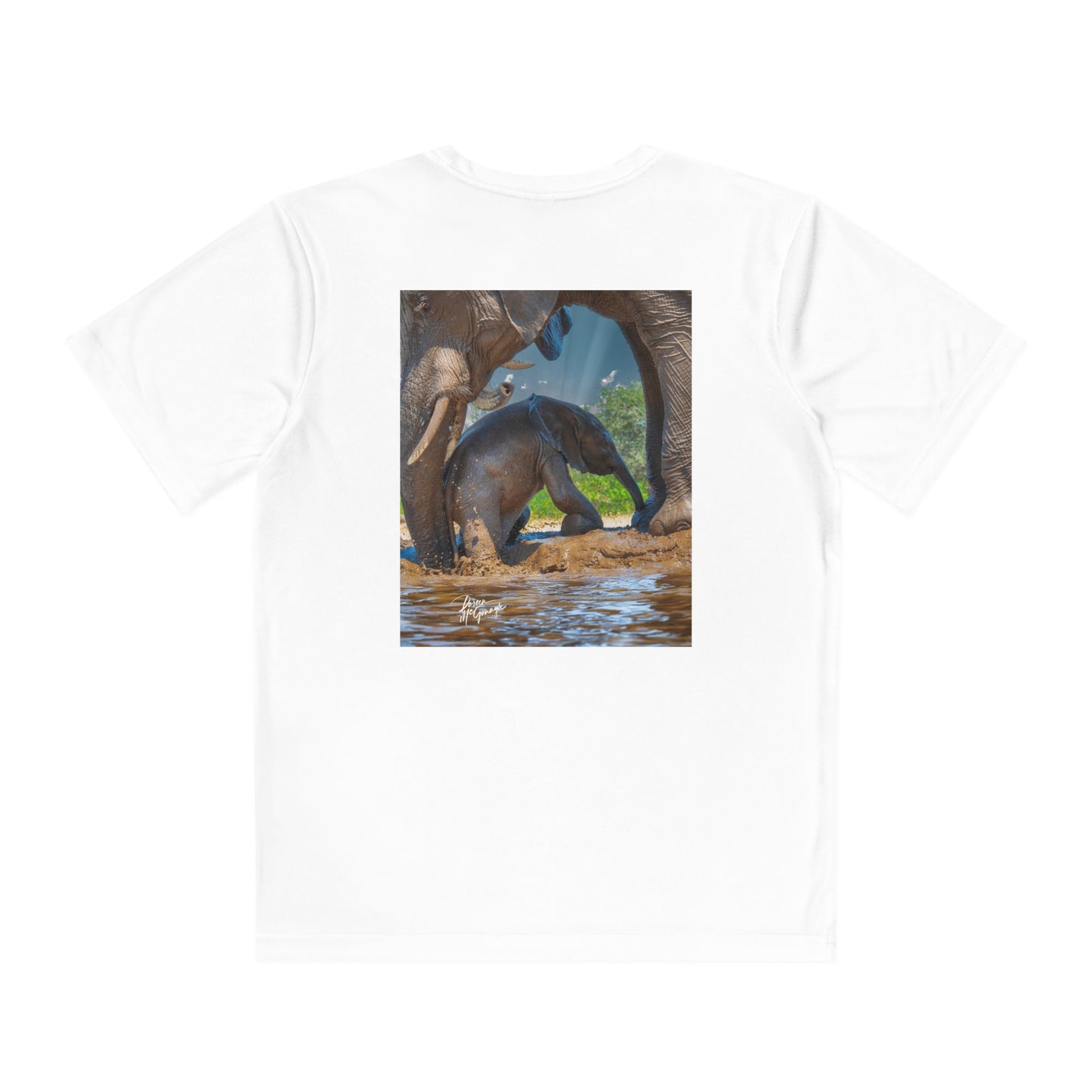 Youth Competitor Tee with Fine Art Image Elephant Baby with Mom's Gentle Touch by Enjoy Nature