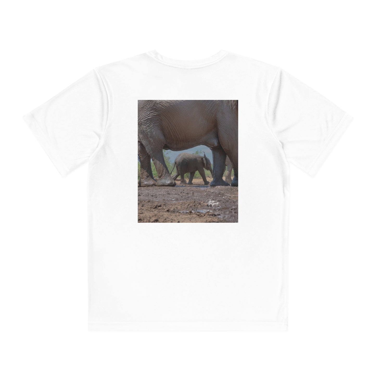 Youth Competitor Tee with Fine Art Image Baby Elephant Under Mom's Protection by Enjoy Nature