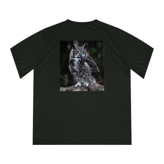 Upgrade Your Workout Gear with Our Great Horned Owl Women's Performance V-Neck T-Shirt