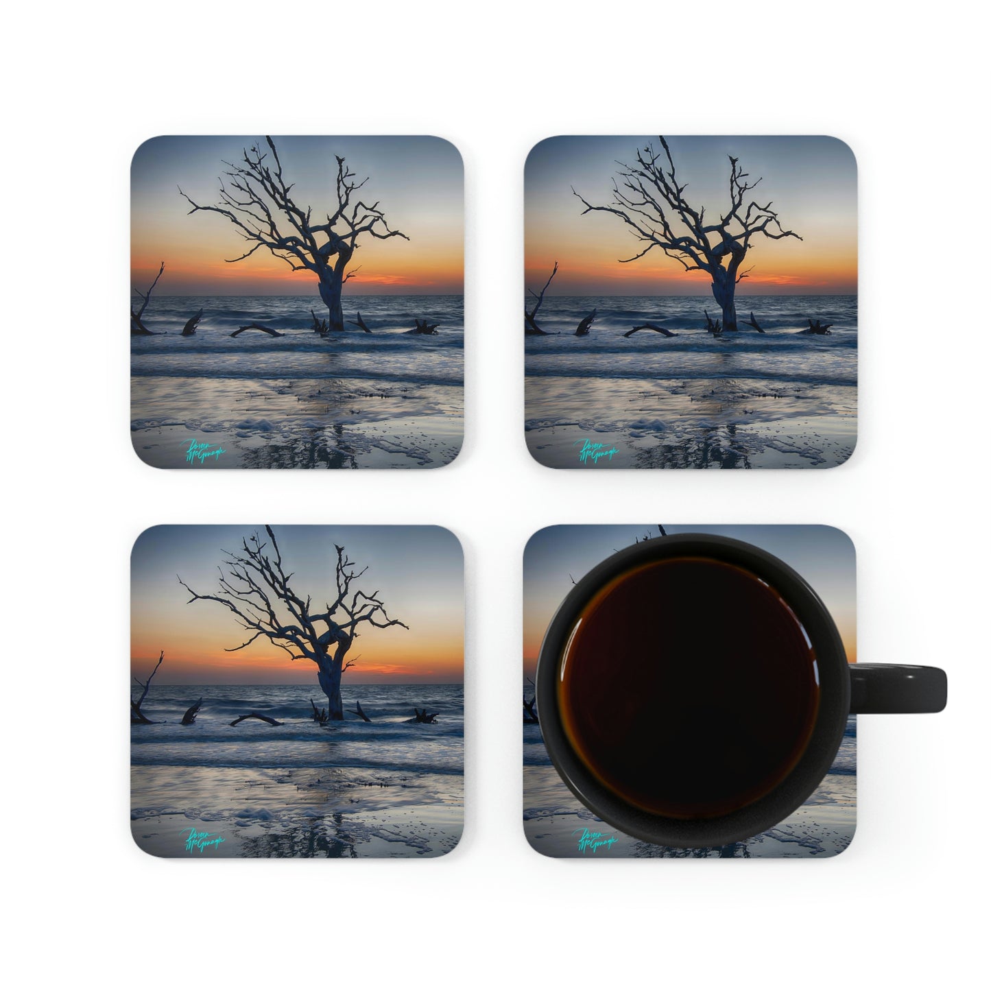 Sunrise on Jekyll Island Cork Coaster Set