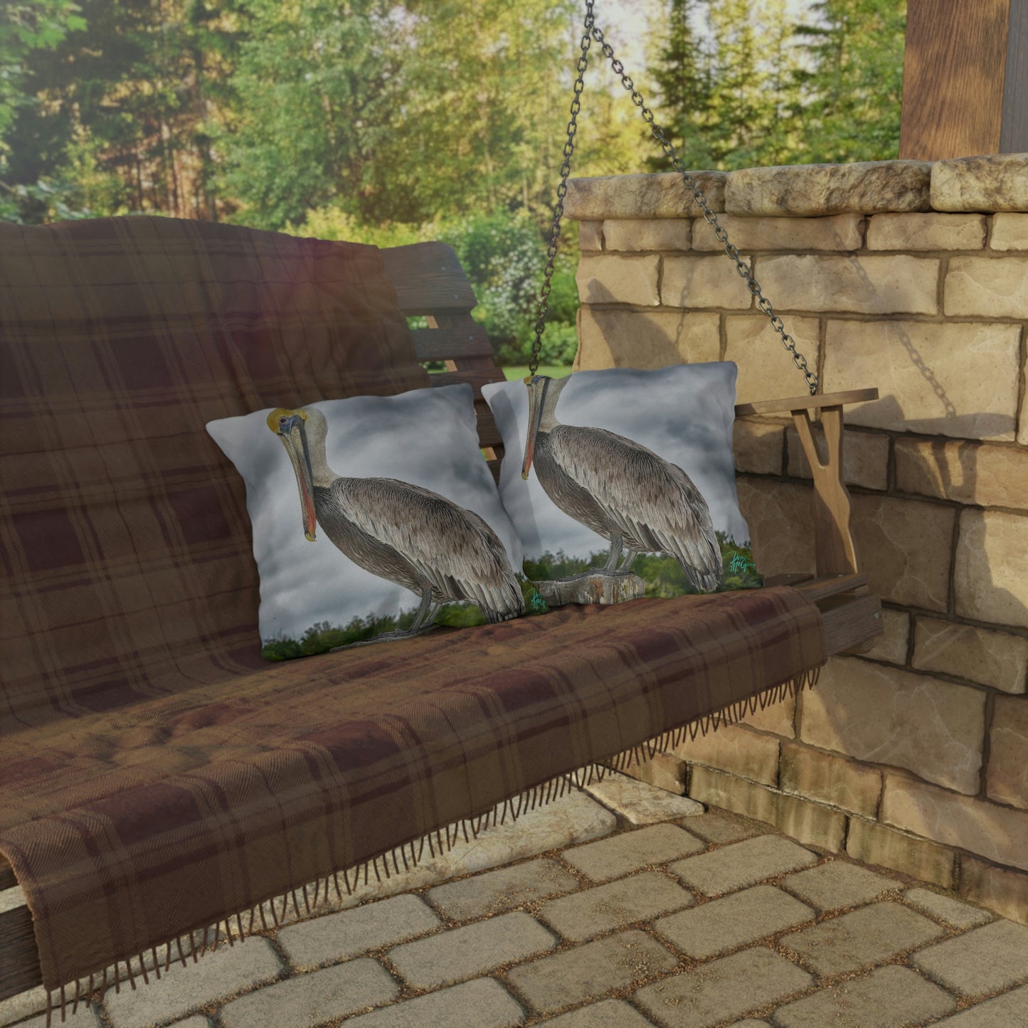 Pelican Bird Artistic Outdoor Accent Pillow