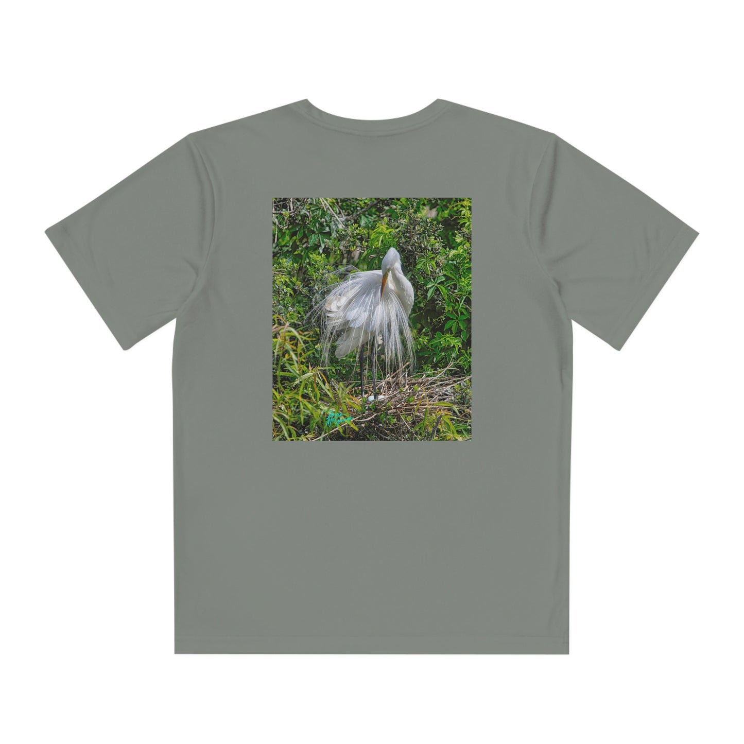 Youth T Shirts, Great White Heron with Nest, performance shirt