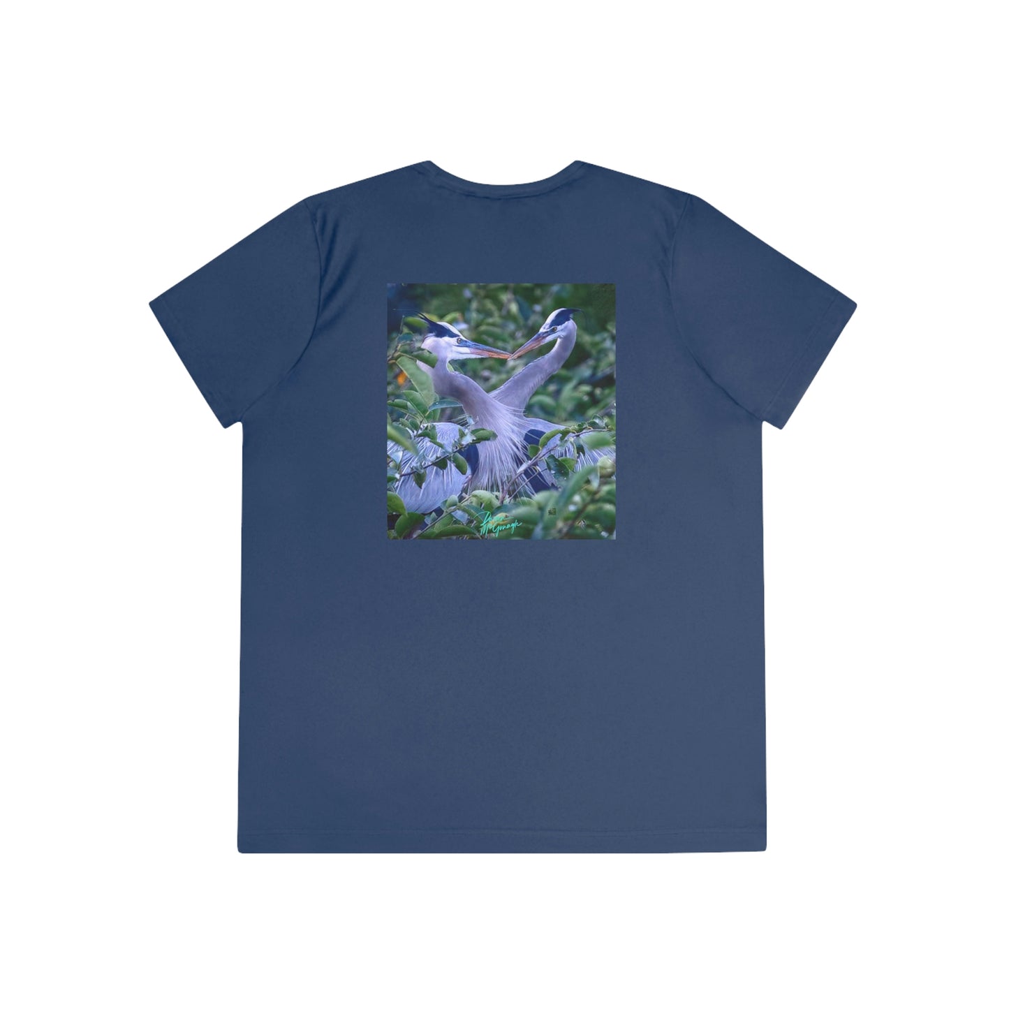 Womens Fitted Tee Shirts Great Blue Heron Mating Pair 01, Performance shirt