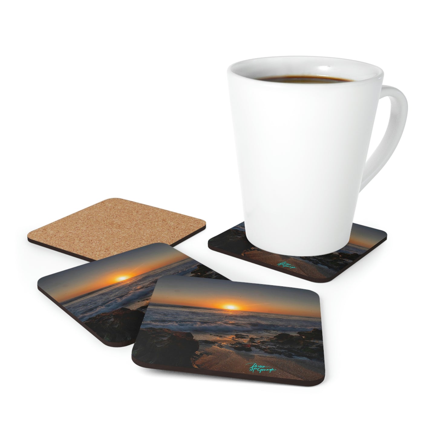 Sunrise on Stuart Beach Cork Coaster Set