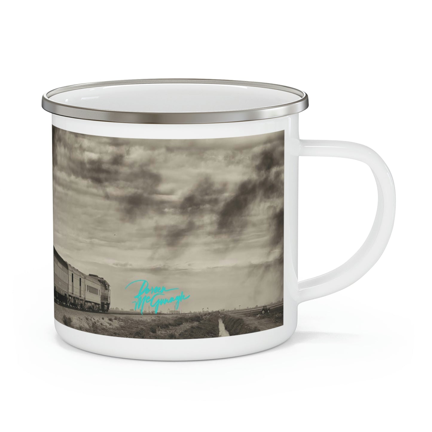 Enamel Camping Mug, Vintage Steam Engine 148 Train