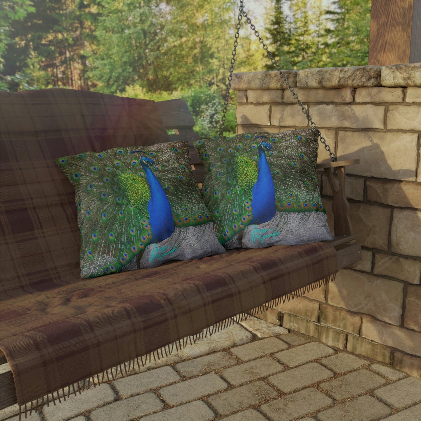 Artistic Outdoor Accent Pillows Peacock Bird