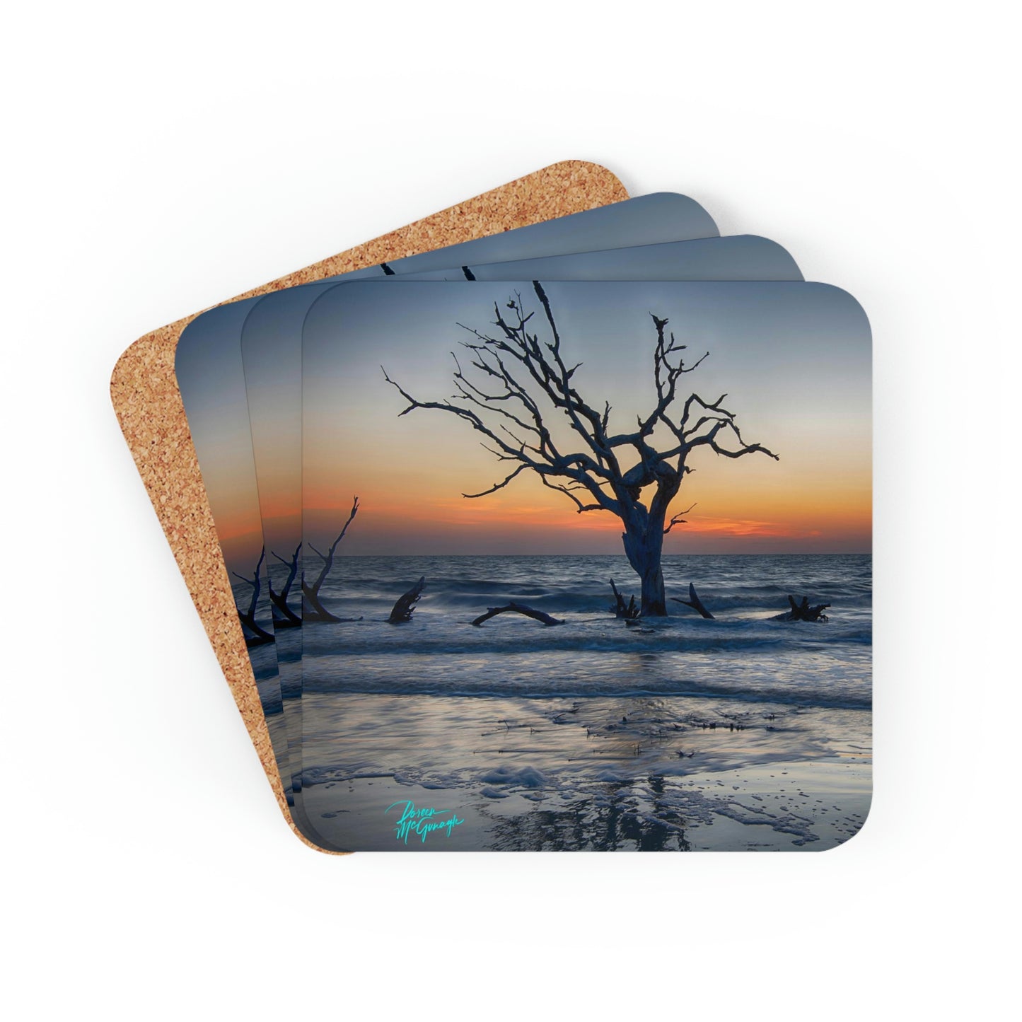 Sunrise on Jekyll Island Cork Coaster Set