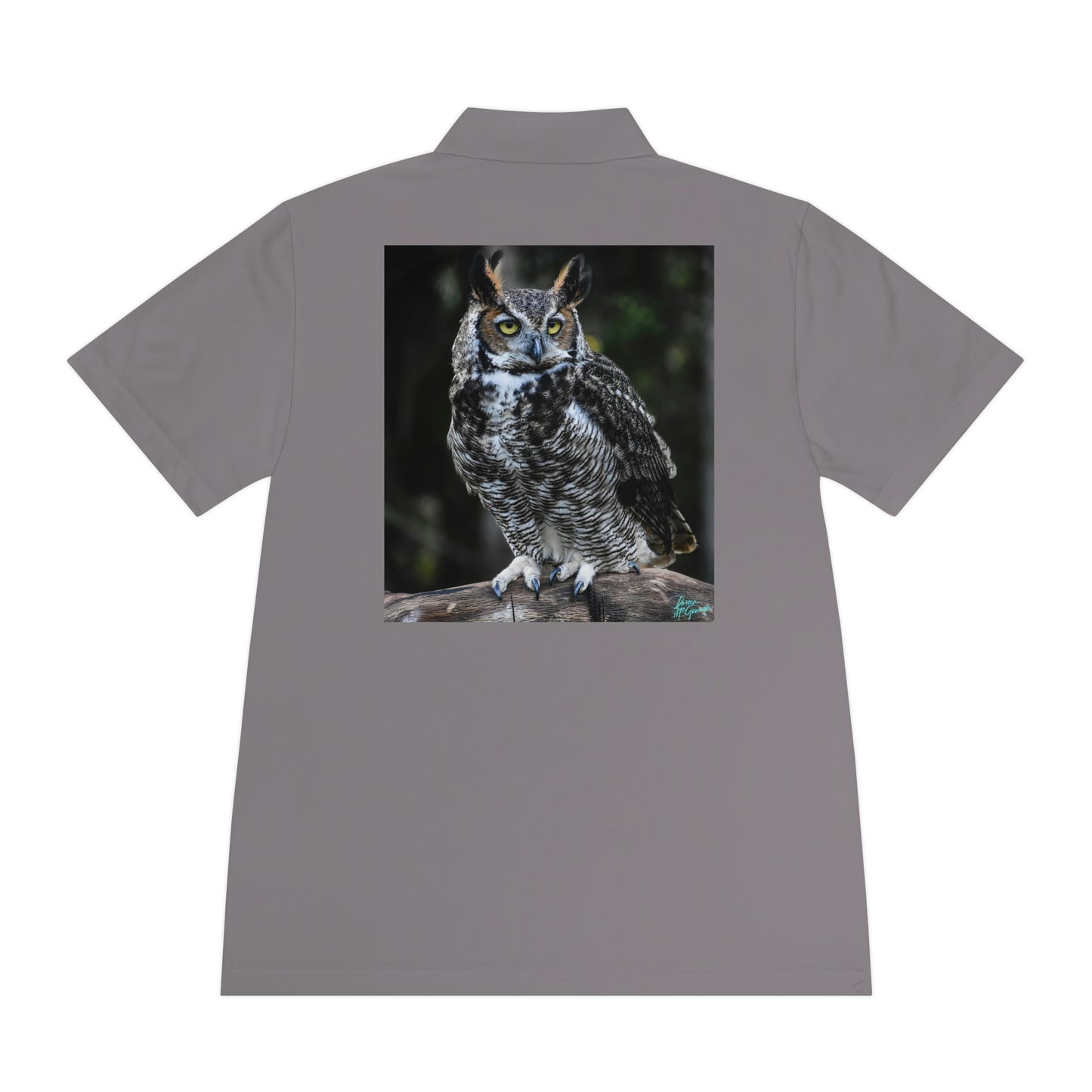 Mens polo shirts Great Horned Owl, performance shirt, plus sizes