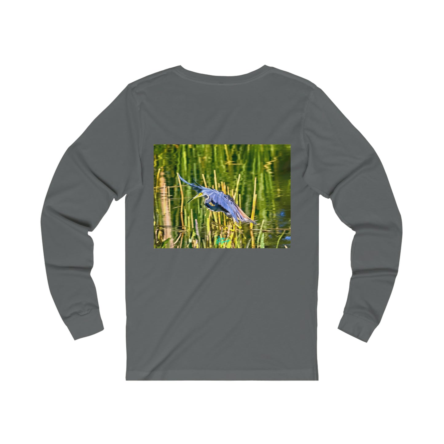 Unisex T-shirt Tri Color Heron in Flight, Long Sleeve Performance shirt