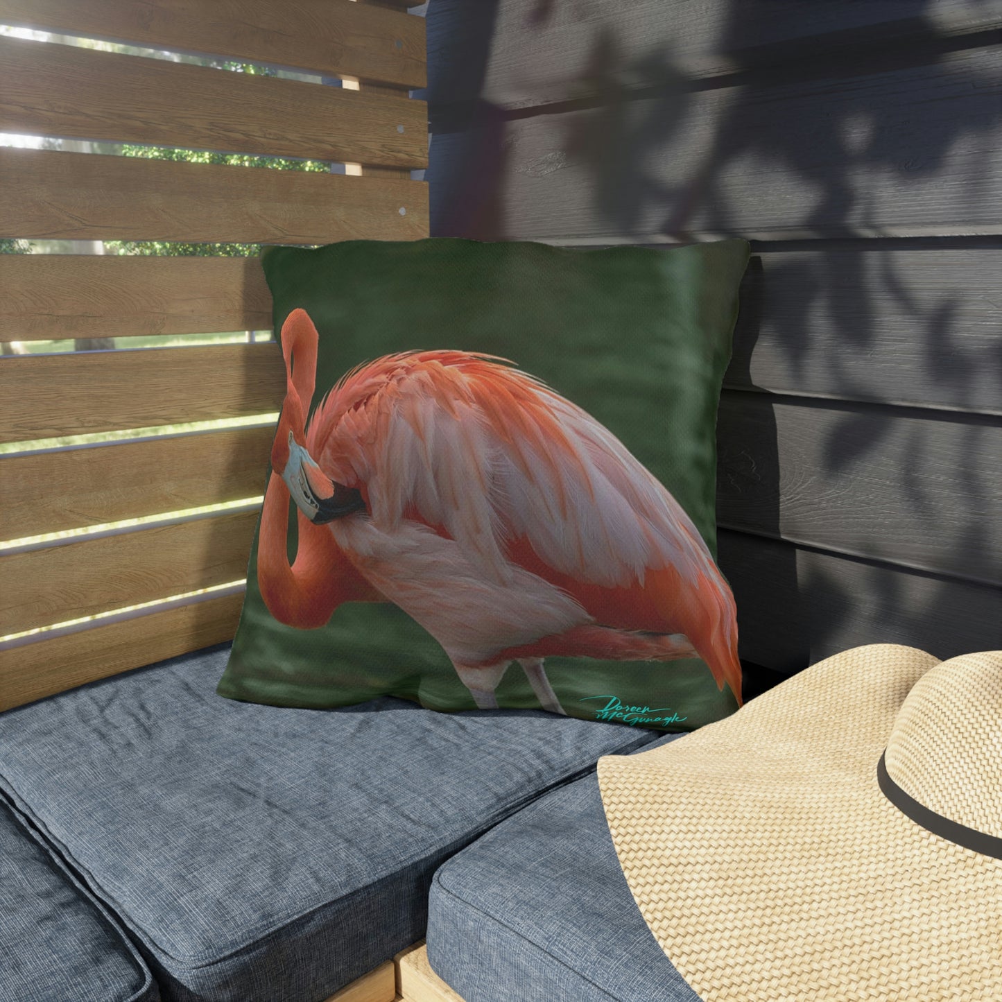 Artistic Outdoor Accent Pillow Flamingo Bird