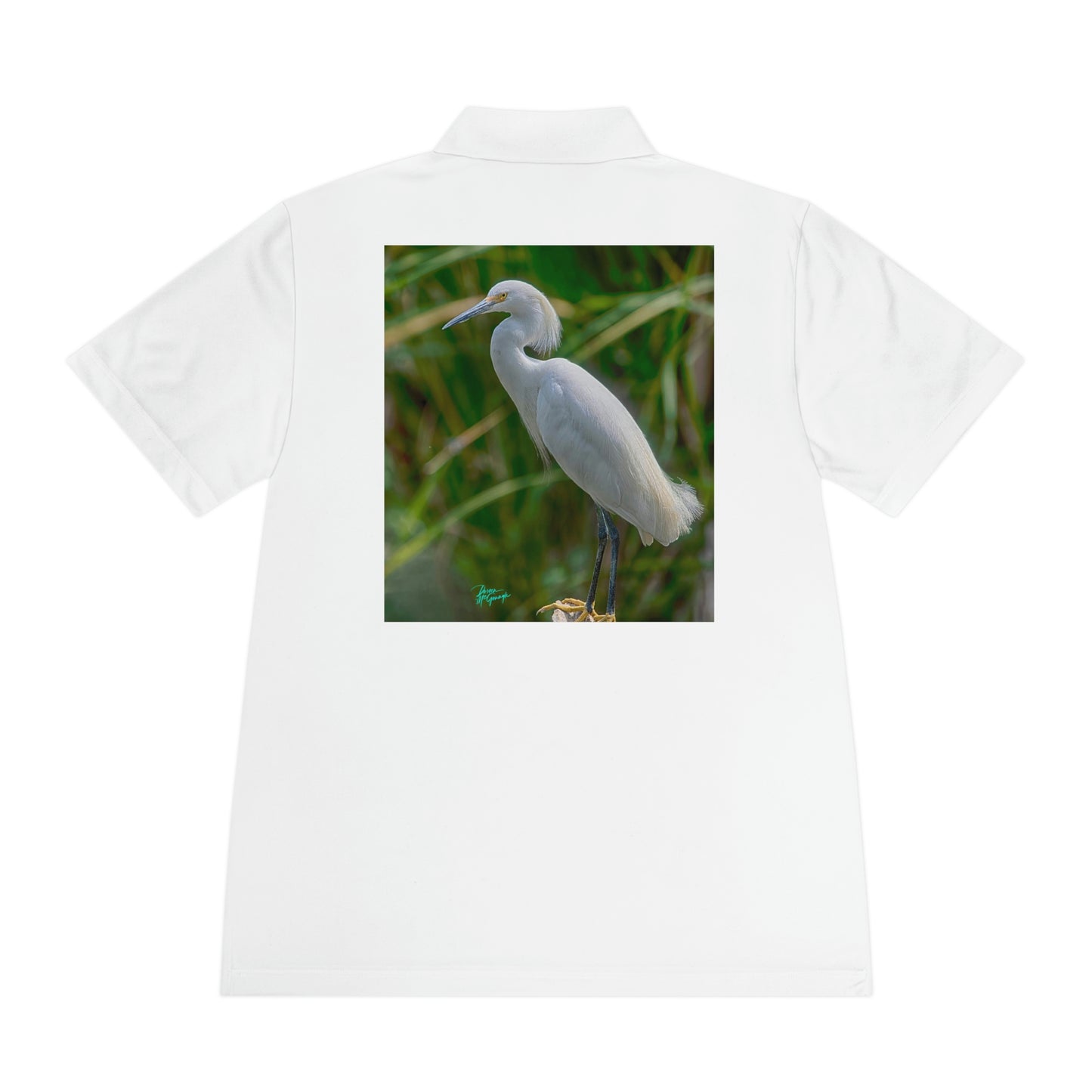 Mens polo shirts Snowy White Egret, performance shirt, plus sizes