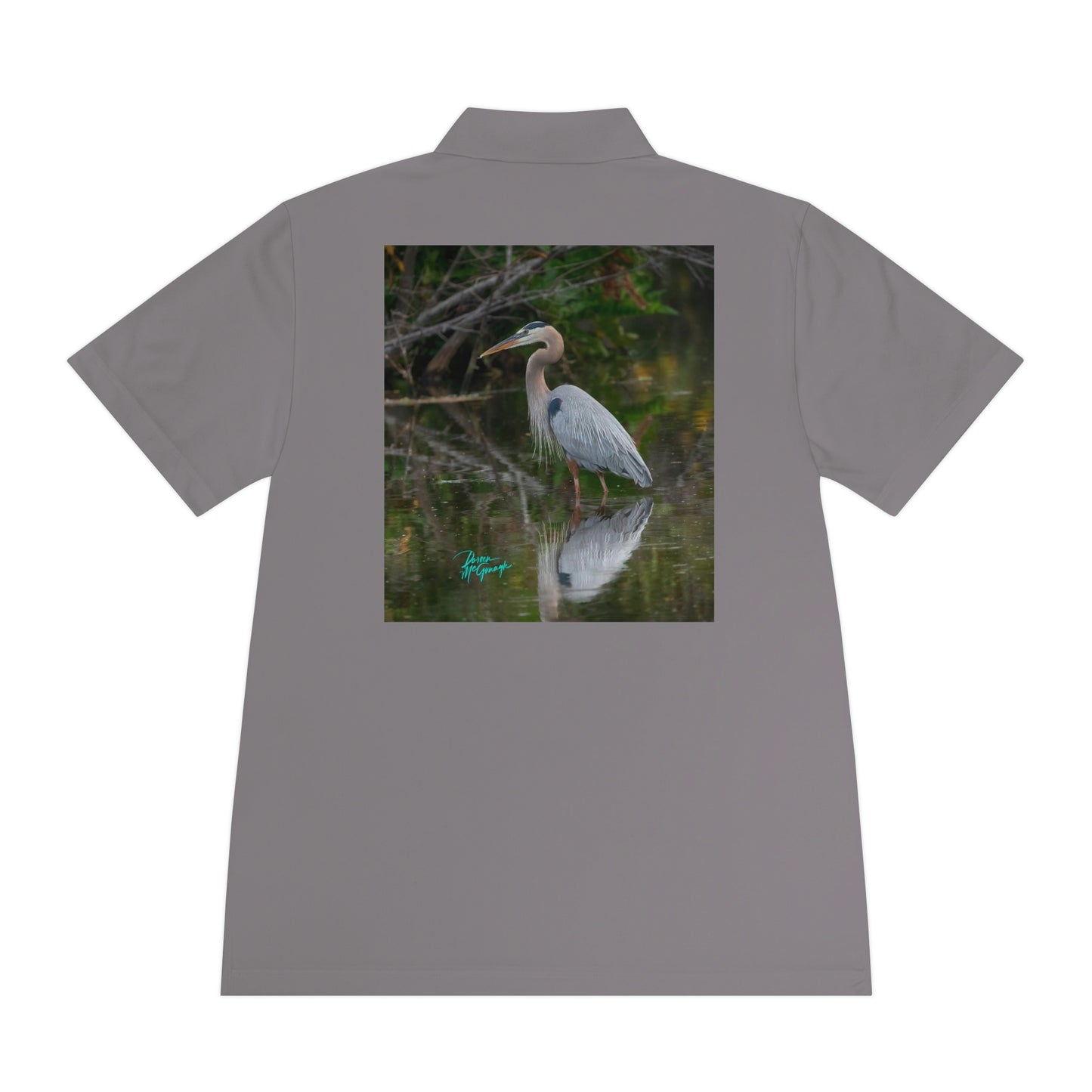 Mens polo shirts Great Blue Heron, performance shirt, plus sizes