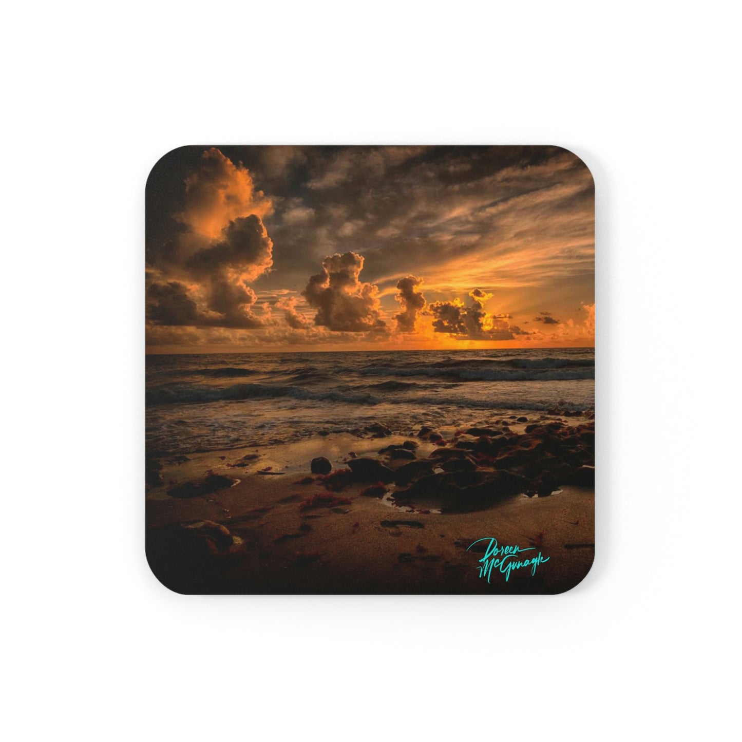 Sunrise on Coral Cove 15 Cork Coaster Set