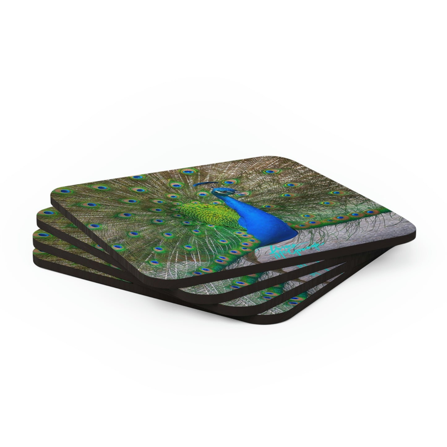 Peacock Bird Cork Coaster Set