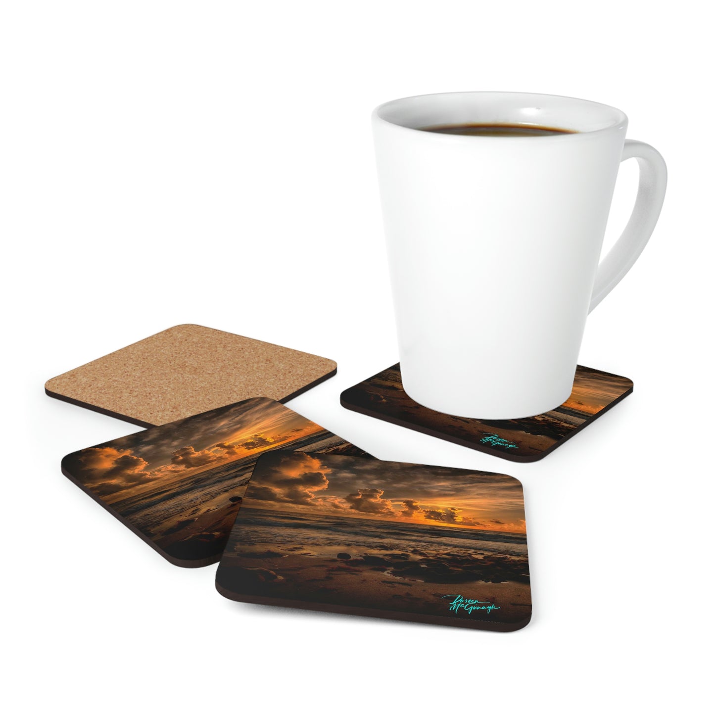 Sunrise on Coral Cove 15 Cork Coaster Set