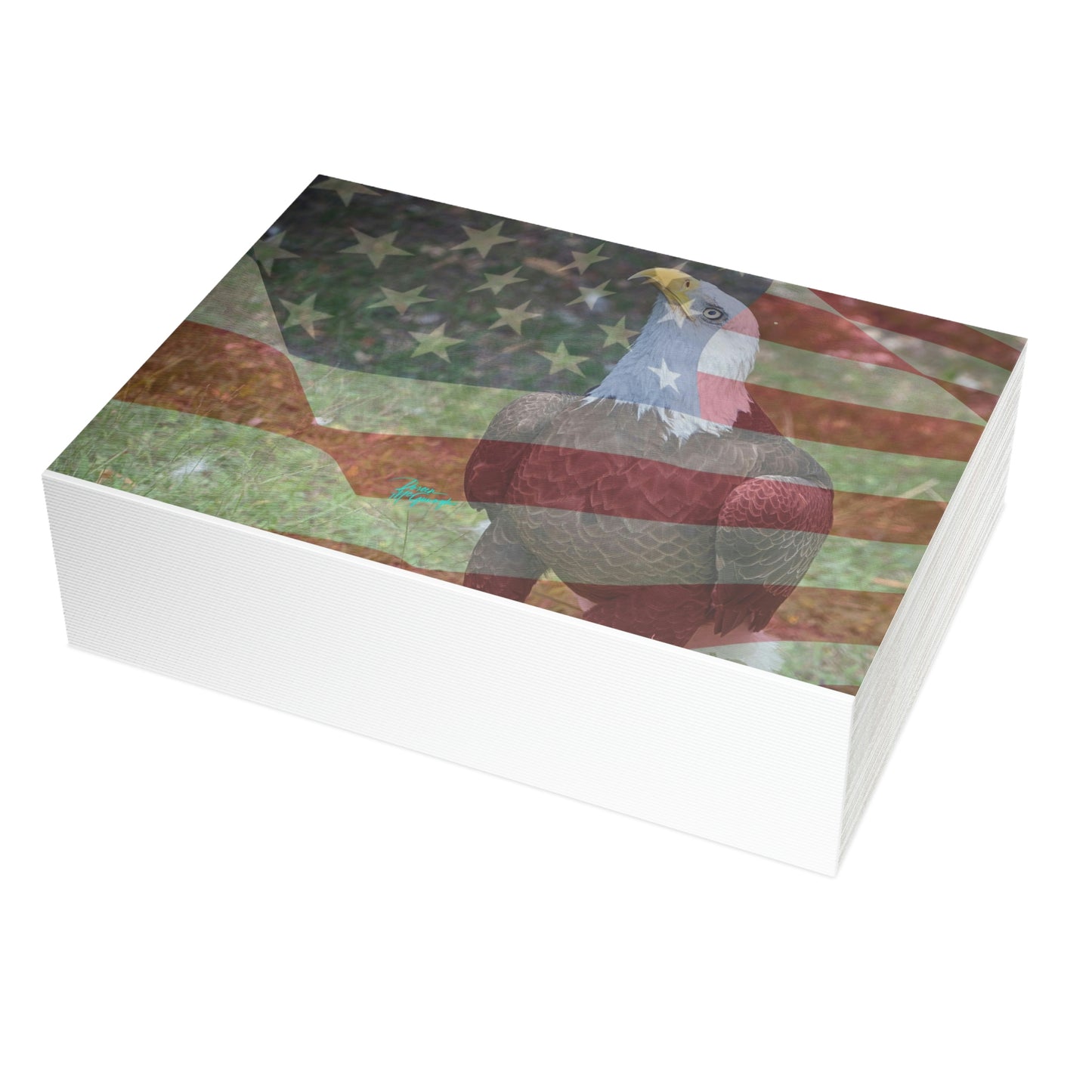 Photo note cards Patriotic Bald Eagle with American Flag, boxed note cards, 10 pc