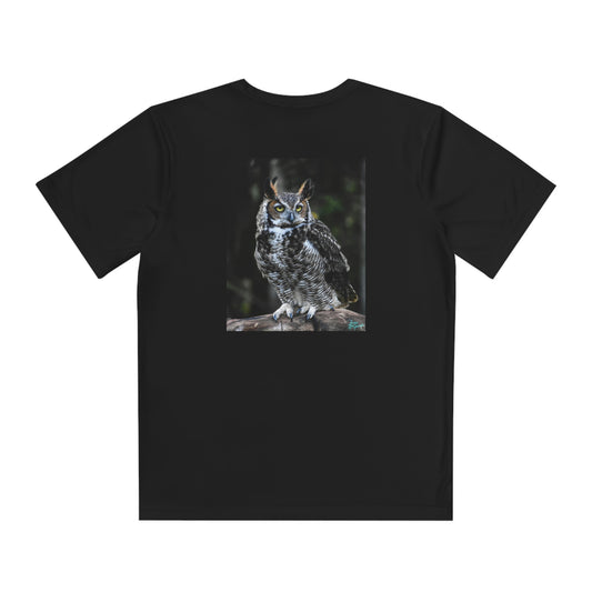 Youth T Shirts, Great Horned Owl 112, performance shirt