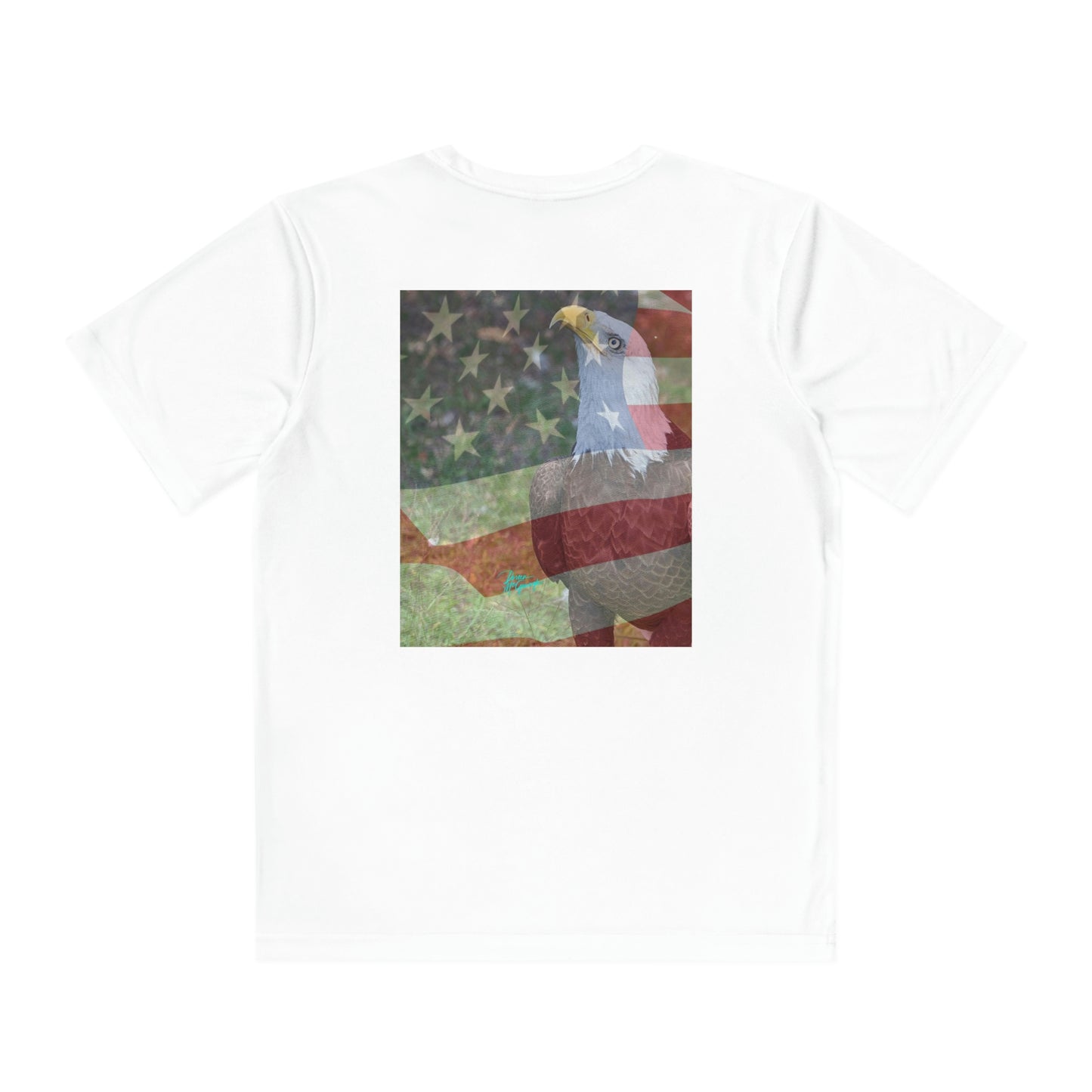 Youth T Shirts, Patriotic Bald Eagle with American Flag 13, performance shirt