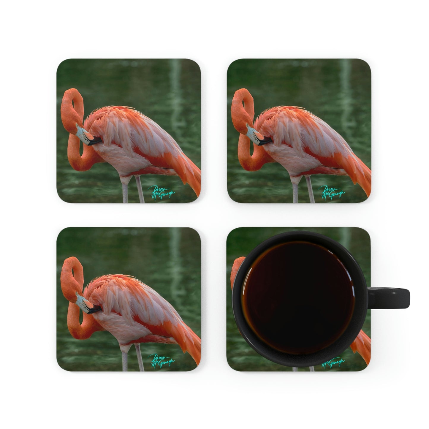 Flamingo Bird Cork Coaster Set